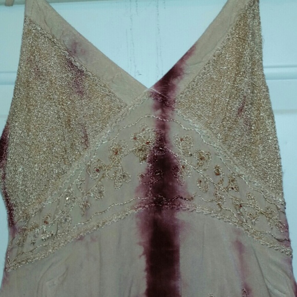 Creme and wine embroidered tie dyed boho dress - Picture 2 of 4