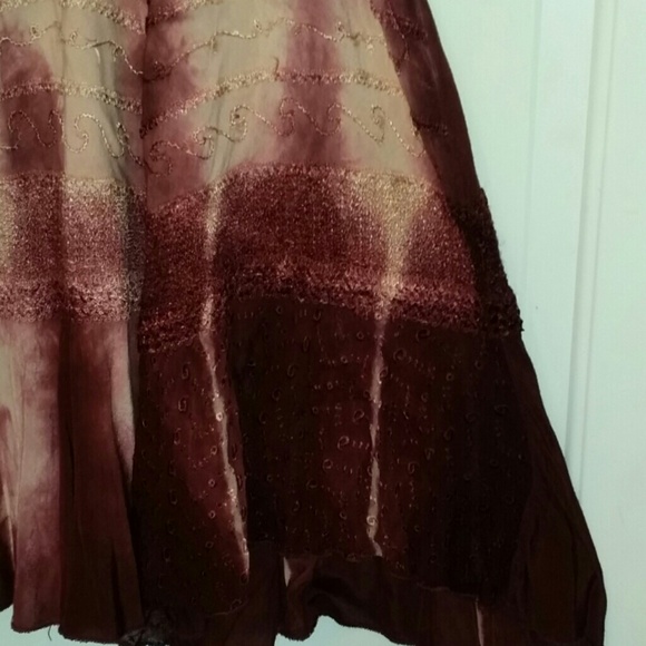 Creme and wine embroidered tie dyed boho dress - Picture 3 of 4