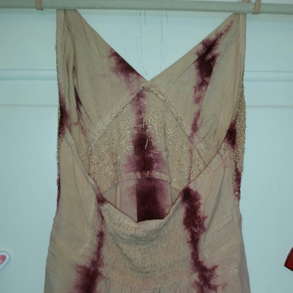 Creme and wine embroidered tie dyed boho dress - Picture 4 of 4