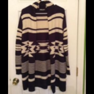 Sweater jacket tribal blue and cream