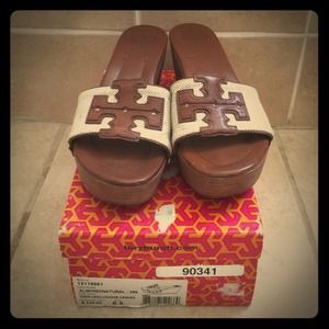 Tory Burch Terri Canvas Wedge Sandals with Logo