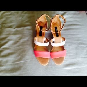 Ann Taylor Karmen Wedge Sandals Pink/White