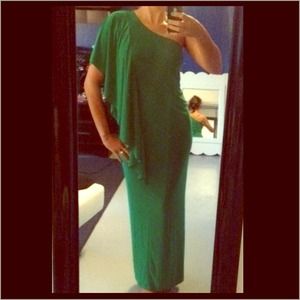 Green long dress.