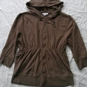 Maternity 3/4 length sleeve brown zip up hoodie