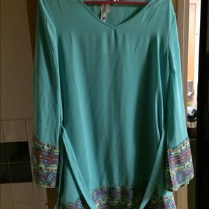 Teal green bell sleeve dress