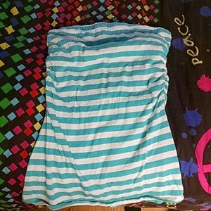 Strapless teal n white striped shirt