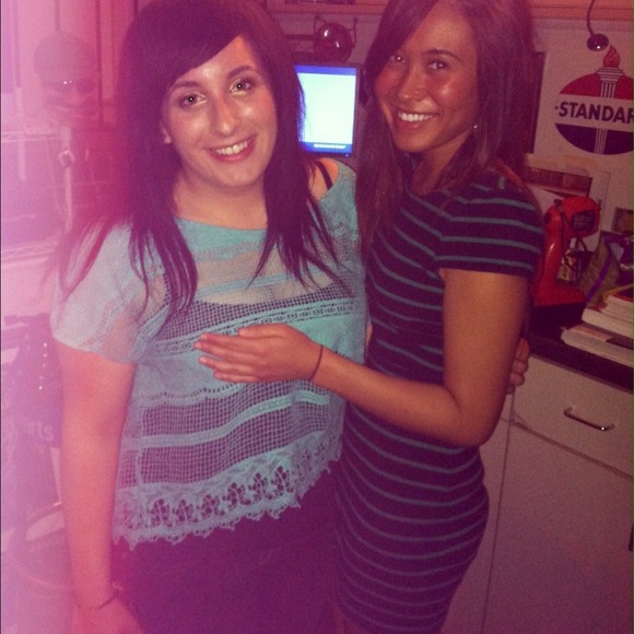 Green and navy body con dress