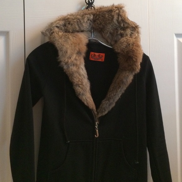 Juicy Couture rabbit fur black zip up hoodie,