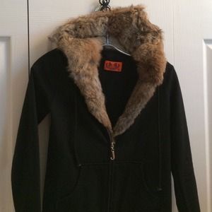 Juicy Couture rabbit fur black zip up hoodie,