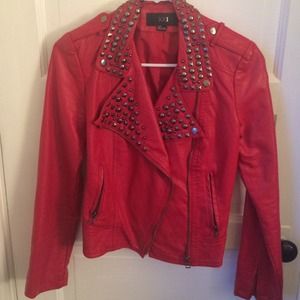 Red faux leather jacket