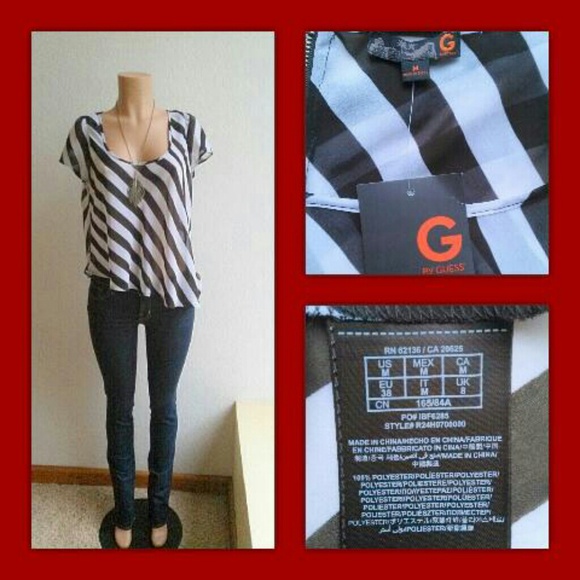 *BUNDLED* NWT GUESS BLCK/WHTE STRIPE TOP - Picture 4 of 4