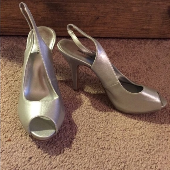 Silver peep toe high heels