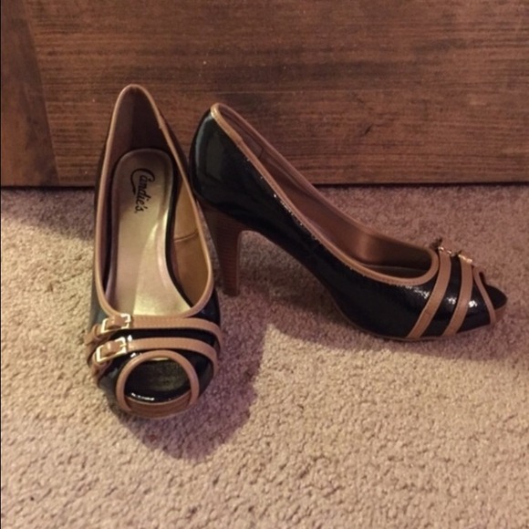 Black with tan accents high heels