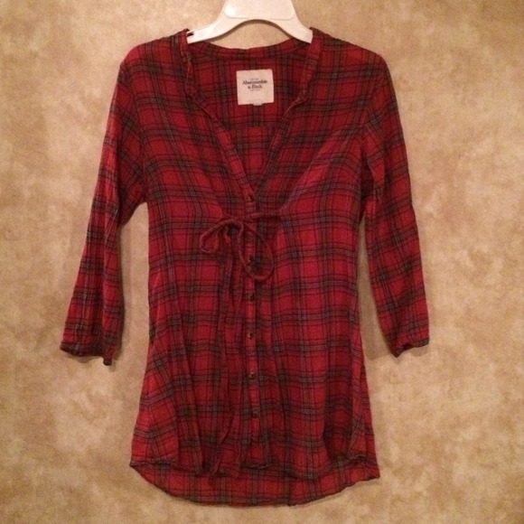 Red plaid button up  A&F top