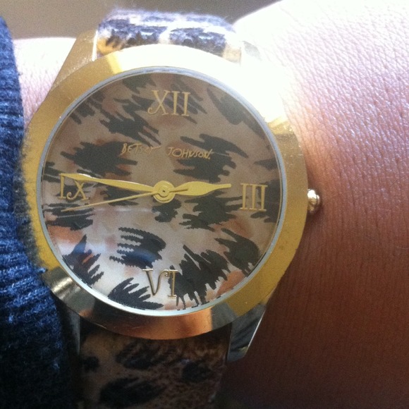 Betsy Johnson-- gold and leopard watch