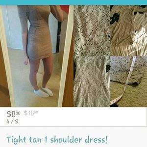 Tight tan 1 shoulder dress!