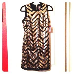 Vince Camuto Black and Gold Sequin Dress
