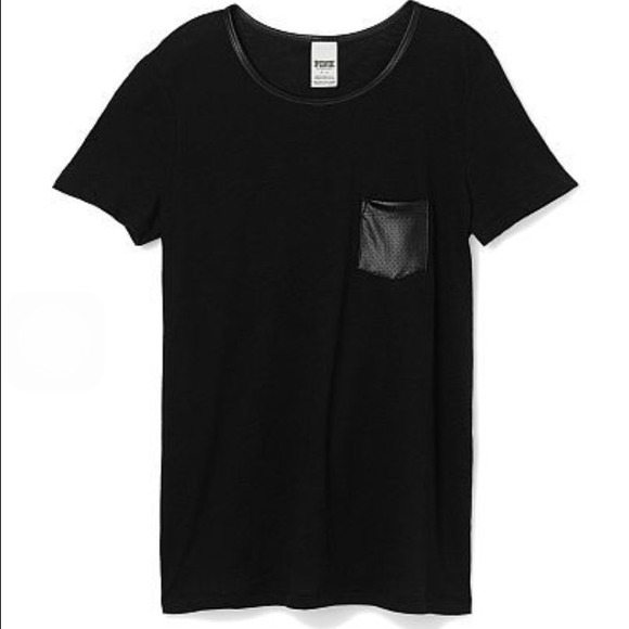 Victoria's Secret Tops - Victoria's Secret Crewneck Tee w/ leather pocket😉