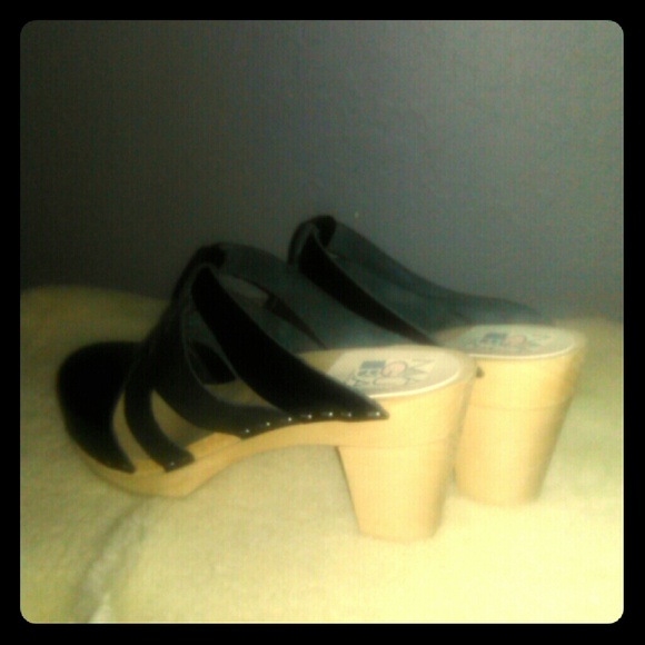 Black leather clogs, hand made