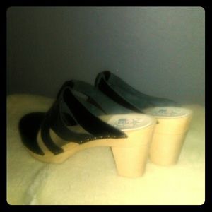 Black leather clogs, hand made