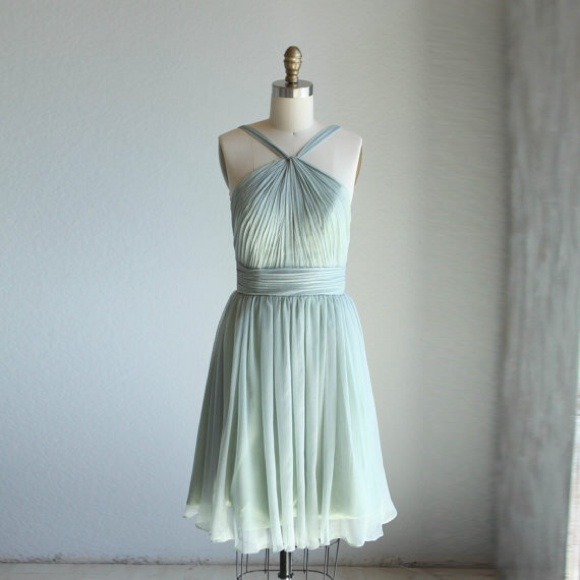 Mint Blue/Dusty Shale Silk Chiffon Dress