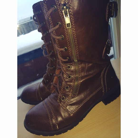 Brown combat boots