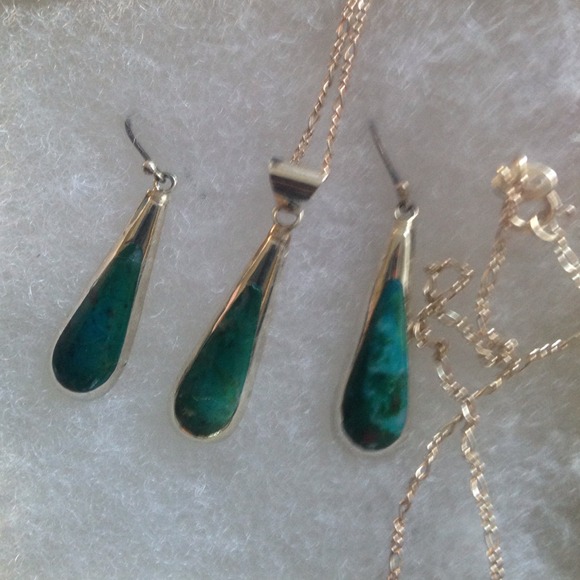 950 sterling silver set with turquoise stones