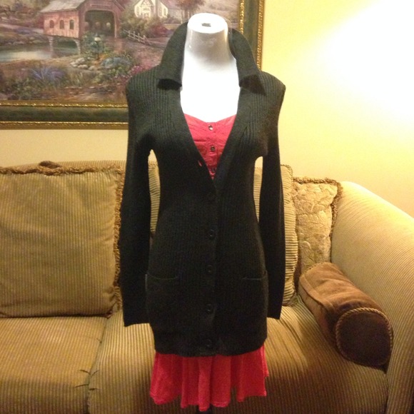 🎀 Gray ribbed sweater jacket, size 1