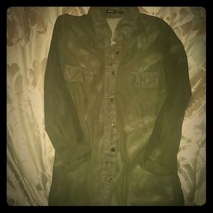 Dark green chiffon button up.