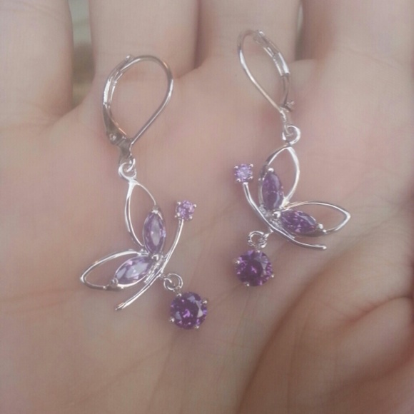 Never worn gp amethyst crystal butterfly earrings