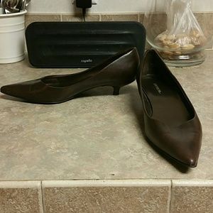 Brown Leather Kitten Heels