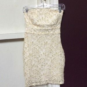 White and gold lace dress
