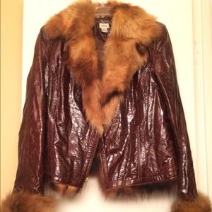 Cache leather fur trim jacket