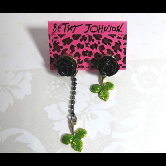 BJ Rhinestone Black Rose Earrings
