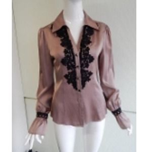 Bebe mauve silk crochet long sleeve shirt
