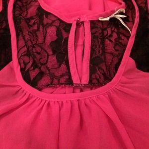 Hot pink and black lace tank top