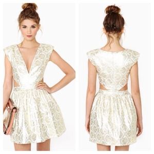 Metallic Gold Brocade Cutout Dress