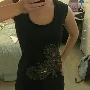 Dark brown embellished top.