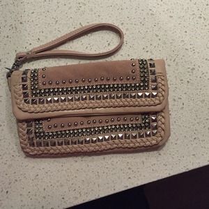 Bebe studded wristlet/clutch