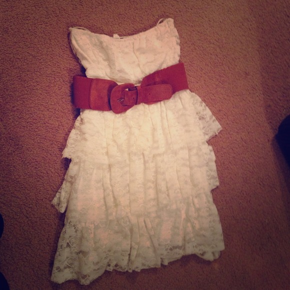 White Frilly Lace Dress With Belt