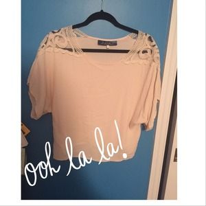 Boxy cream and lace crop top