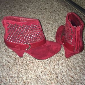 Red suede studded booties! Size 7