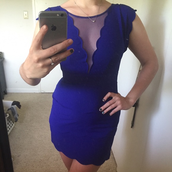 Royal Blue, Plunging Neckline Dress
