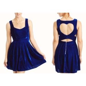 Blue Velvet Dress with Heart Cutout