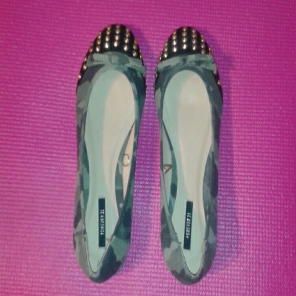 Forever 21 camouflage flats with gold spikes