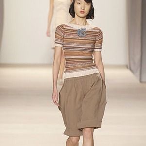 Short sleeved striped panel sweater