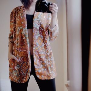 Patterned Single Button Blazer