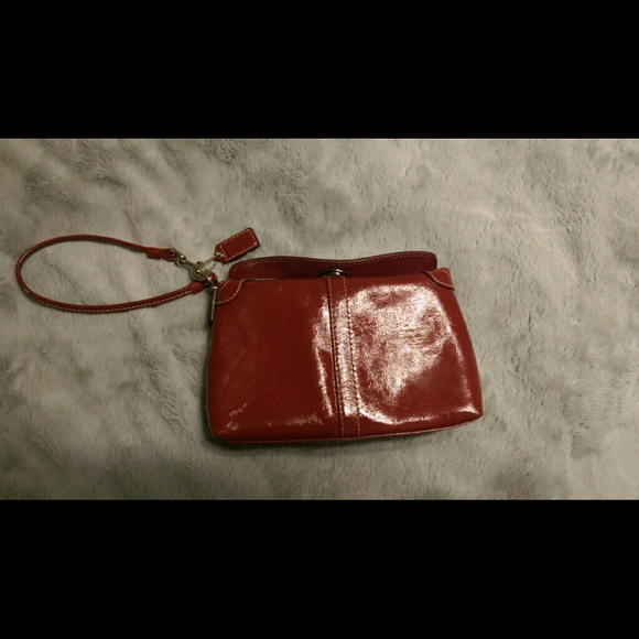 Red top lock Coach wristlet