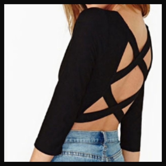 Black Open Back Crop Top - Picture 3 of 7