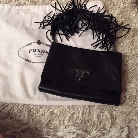Beautiful black leather Prada clutch